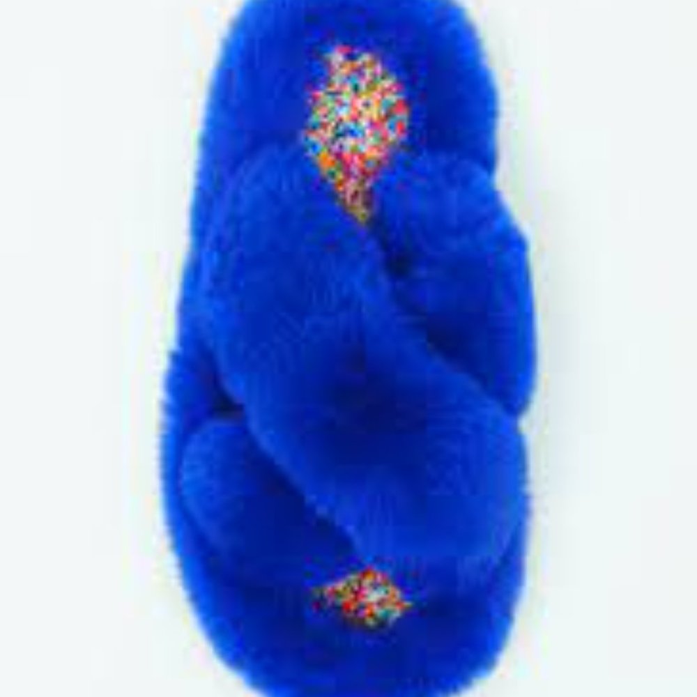 Apparis x robynblair cobalt blue faux fur slippers. NWT